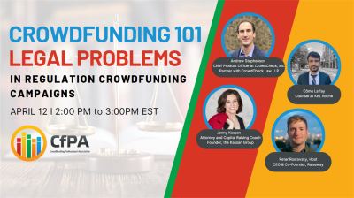 (Webinar) Today @ 2 pm ET. Crowdfunding 101: Legal Problems in Regulation Crowdfunding Campaigns
