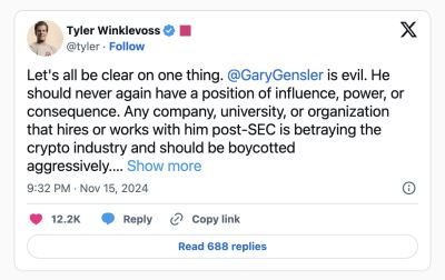 Gemini's Tyler Winklevoss says 'Gary Gensler is evil' as SEC chair mulls resignation