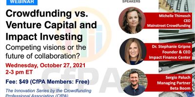 CfPA Webinar 10/27 (2 pm ET) #Crowdfunding vs. Venture Capital in Impact Investing